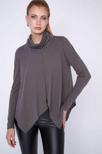 'ALE γυναικεία ασύμμετρη μπλούζα με ντραπέ λαιμόκοψη - 8918177 Ανθρακί L